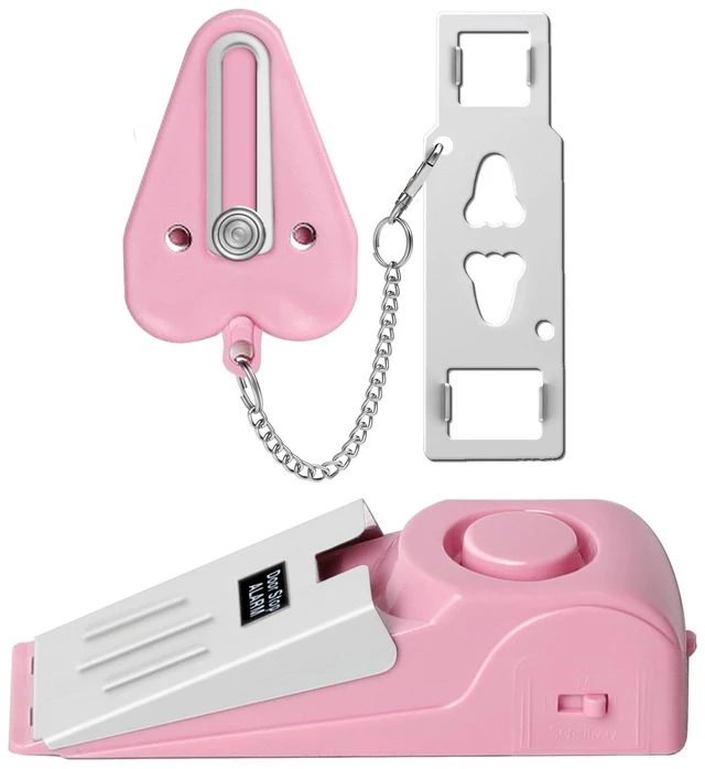 Main image of Portable Door Lock & Door Stop Alarm Set, Dual Protection Home Security Door Kit, Travel Hotel Door Lock Devices Pocket Self Defensey Tools for Traveling Hotel Home Apartment,Pink