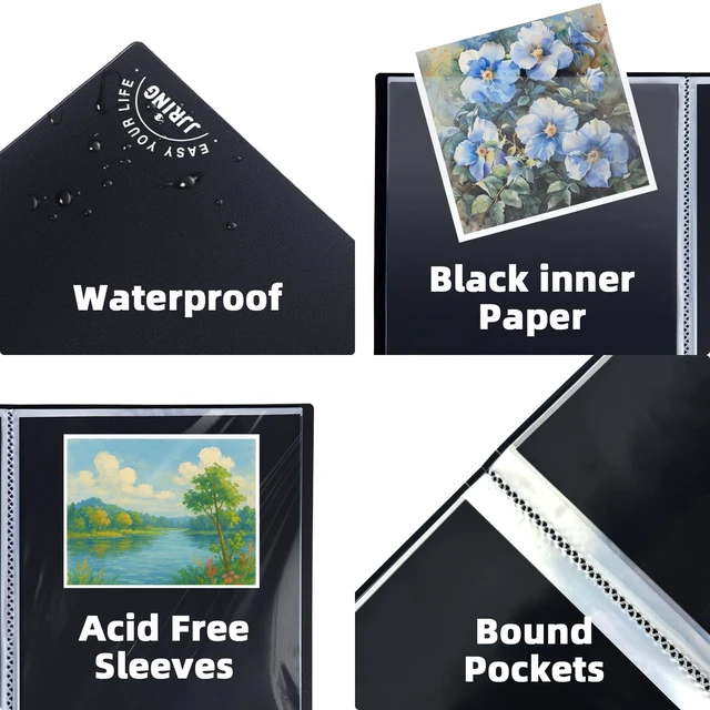 Alt view image 4 of 7 - 18x24 Black Art Portfolio Folder Displaying 48 Pages with Plastic Sleeves 24-Pocket Presentation Book Binder For Artwork Storage Featuring Dark Inner Paper Inserts Protective Document Archival Holder