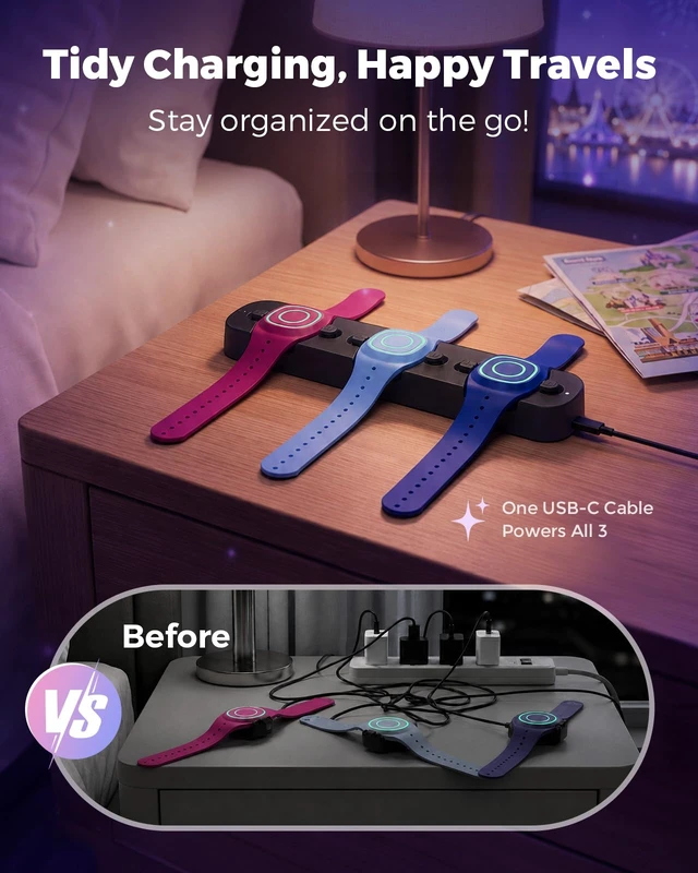 Alt view image 2 of 7 - 3in1 Charging Station for MagicBand+ Magic Band Plus, Portable Charger Dock 90-Min Fast Charge for 3 Bands, ClicktoLock Design, USBC Travel Hub for Disney-Land & Disney-World Families (Black)