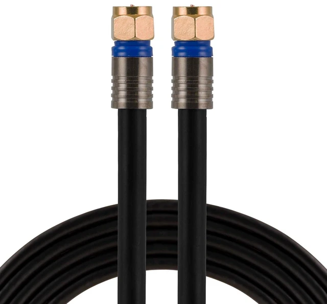 Main image of Coaxial Cable, 100ft, RG6, F-Type Connectors, Double Shielded Coax, Input Output, Low Loss Coax, Ideal for TV Antenna, DVR, VCR, Satellite Receiver, Cable Box, Home Theater, Black, 34842