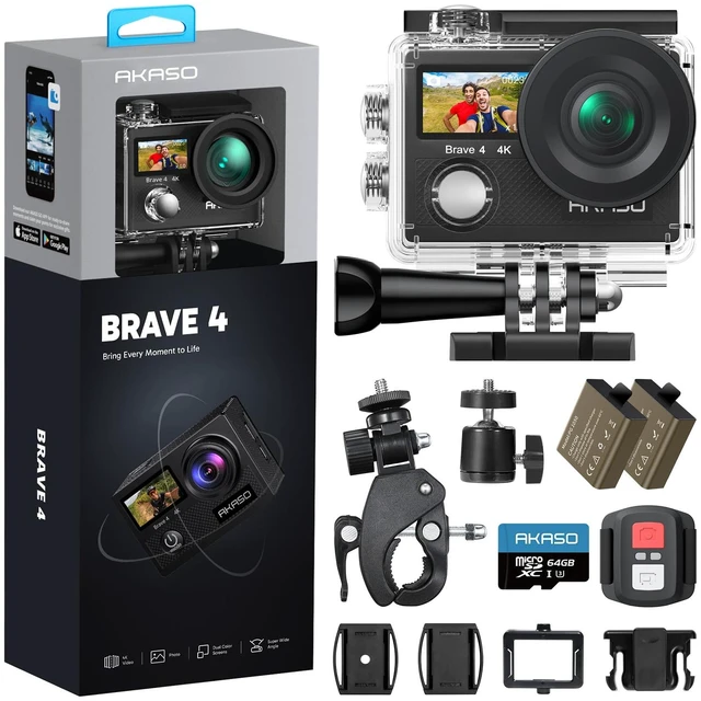 Main image of Brave 4 Action Camera 4K30fps with 64GB Micro SD Card Bundle 20MP EIS WiFi 170° FOV 5X Zoom Waterproof Underwater Camera for Snorkel, Travel, Bicycle, Helmet, Motorcycle Accessories Kit
