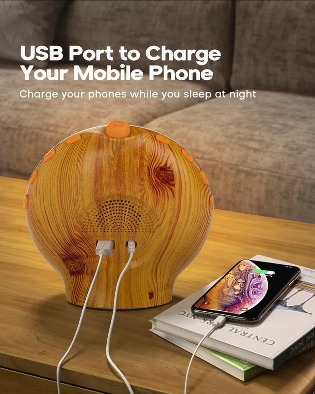 Alt view image 6 of 7 - Sunrise Alarm Clock for Heavy Sleepers, Wood Grain Wake up Light Sunset Simulation, 7 Nature Sounds, Dual Alarms, Colorful Ambient Lamp, FM Radio, Snooze, Sleep Aid for Kids & Adults Bedroom