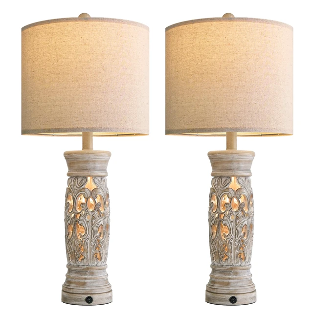 Alt view image 7 of 7 - 27.25Farmhouse Table Lamps Set of 2 with Night Light, Rustic Bedside Lamp Vintage Nightstand Lamp with USB A+C Ports, Retro Side Table Lamps for Living Room Bedroom Entryway Nursery, Bulbs Included