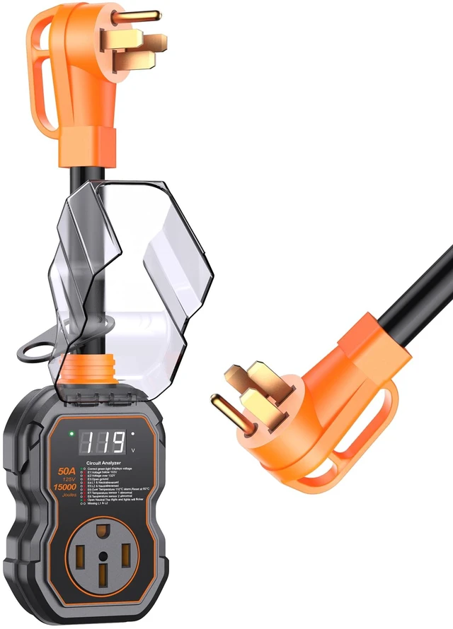 Main image of Smart 50 Amp Surge Protector for RV with LED Display, 15000J Upgraded Power Surges Voltage Protection Circuit Analyze for Camper with Waterpoof Cover (Orange)