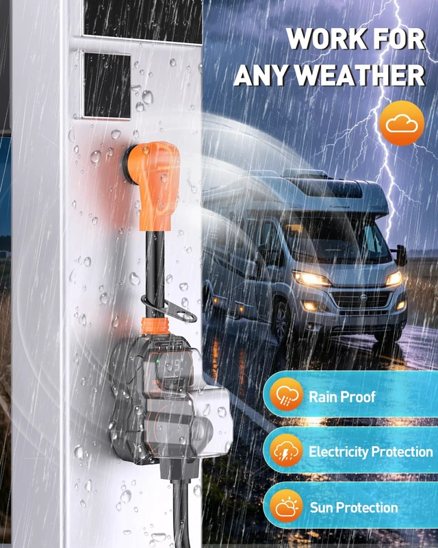 Alt view image 5 of 7 - Smart 50 Amp Surge Protector for RV with LED Display, 15000J Upgraded Power Surges Voltage Protection Circuit Analyze for Camper with Waterpoof Cover (Orange)