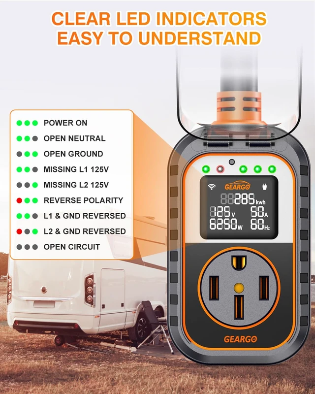 Alt view image 4 of 7 - First RV Surge Protectors 50 Amp with App Control & Smart LED Display,Smart 50 Amp RV Surge Protector with Real Time KWH, Voltage Monitor, 18000 Joules LED Display Circuit Analyzer for Camper
