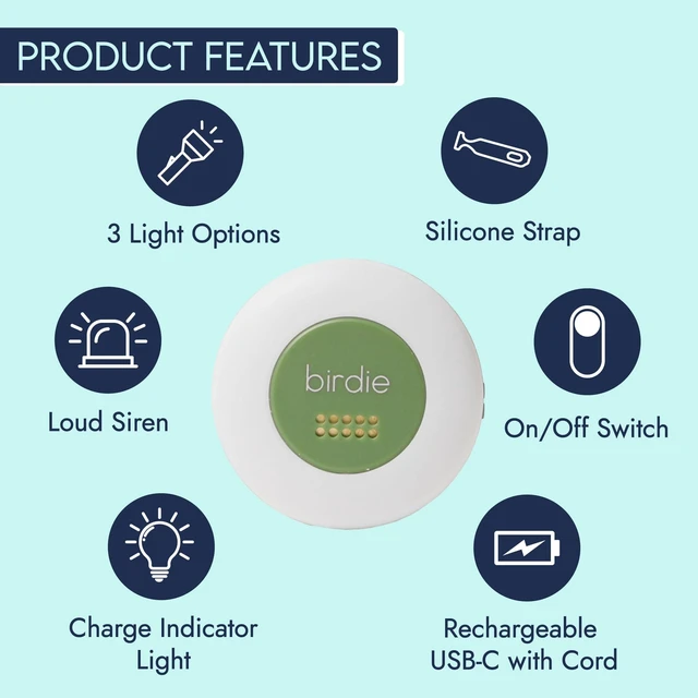 Alt view image 4 of 5 - The Original Personal Safety Alarm Disc for Bikes, Hikes, and Late Nights - Loud Siren, LED Light for Extra Visibility, Rechargeable, Handsfree, Lightweight, Water Resistant (Forest)