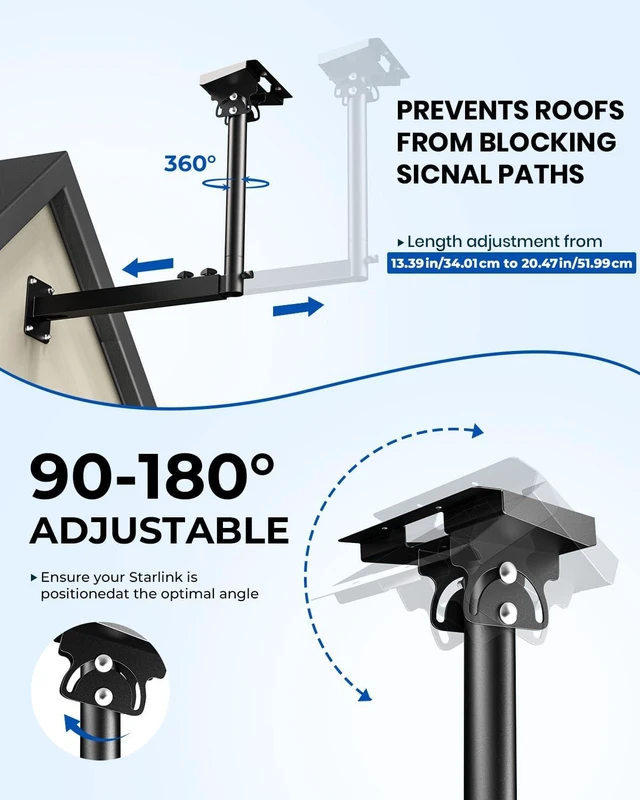 Alt view image 3 of 7 - Starlink Mount for Standard 4/4X/Gen 3, 360°Adjustable Starlink Wall Mount Telescoping Support Arm with Pipe Adapter, Rustproof, Weatherproof for Concrete Walls/Wood Walls