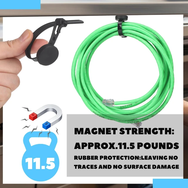 Alt view image 7 of 7 - 24 Pack Magnetic Zip Tie Mounts 21mm 10 lb Heavy Duty Adjustable Reusable Nylon Wire Clips & Cord Magnet Cable Tie Holders Organizer Base for Desk, TV, PC, Home & Office Cable Management