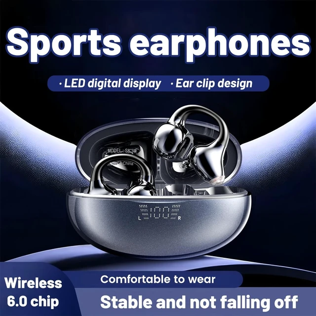 Alt view image 2 of 7 - Open Ear Earbuds, Half in-Ear Clip on Earbuds with Touch Control, Wireless Bluetooth 6.0, Lightweight for Running, Workouts, Music Listening (Black)