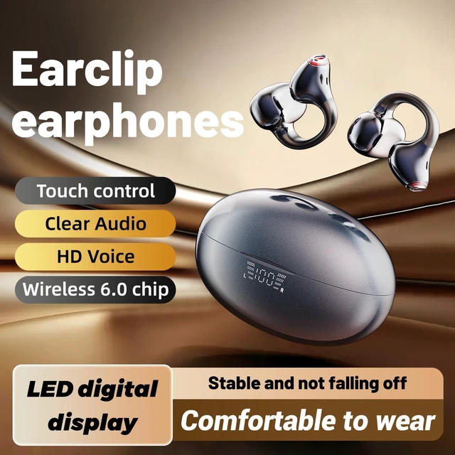Alt view image 3 of 7 - Open Ear Earbuds, Half in-Ear Clip on Earbuds with Touch Control, Wireless Bluetooth 6.0, Lightweight for Running, Workouts, Music Listening (Black)