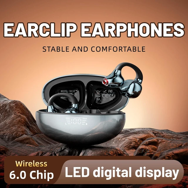 Alt view image 4 of 7 - Open Ear Earbuds, Half in-Ear Clip on Earbuds with Touch Control, Wireless Bluetooth 6.0, Lightweight for Running, Workouts, Music Listening (Black)