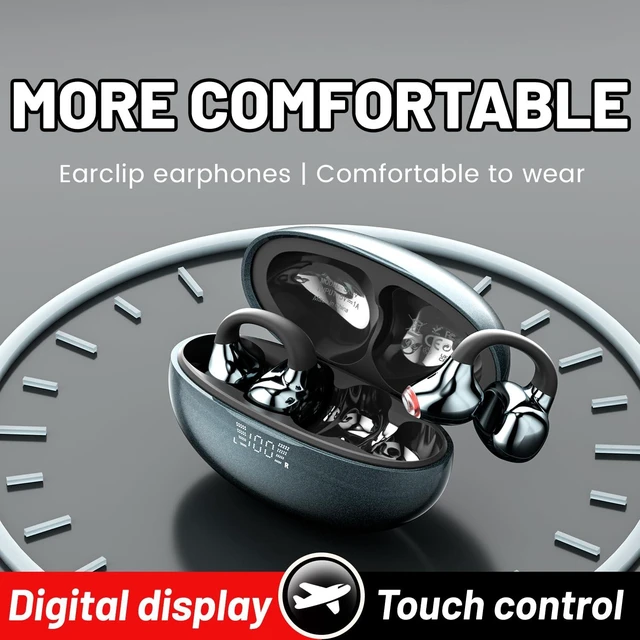 Alt view image 5 of 7 - Open Ear Earbuds, Half in-Ear Clip on Earbuds with Touch Control, Wireless Bluetooth 6.0, Lightweight for Running, Workouts, Music Listening (Black)