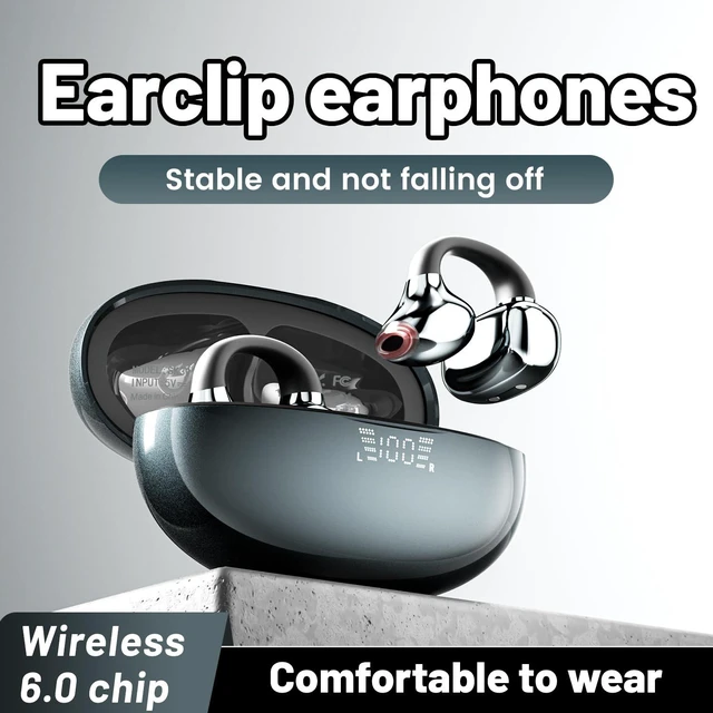 Alt view image 6 of 7 - Open Ear Earbuds, Half in-Ear Clip on Earbuds with Touch Control, Wireless Bluetooth 6.0, Lightweight for Running, Workouts, Music Listening (Black)