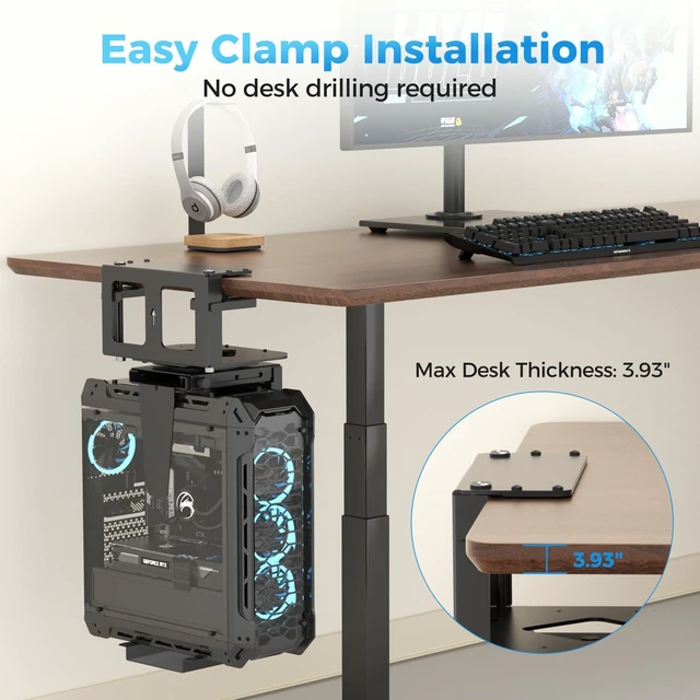 Alt view image 4 of 7 - Clamp-on Desk or Desk Leg PC Mount,Adjustable Height and Width,CPU Under Desk Table Beam PC Mount Bracket Computer Tower Wall and Under Counter Holder