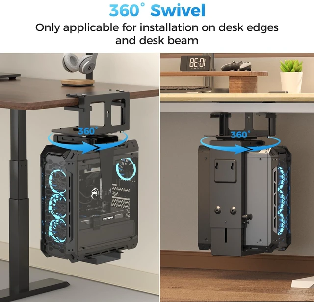 Alt view image 7 of 7 - Clamp-on Desk or Desk Leg PC Mount,Adjustable Height and Width,CPU Under Desk Table Beam PC Mount Bracket Computer Tower Wall and Under Counter Holder