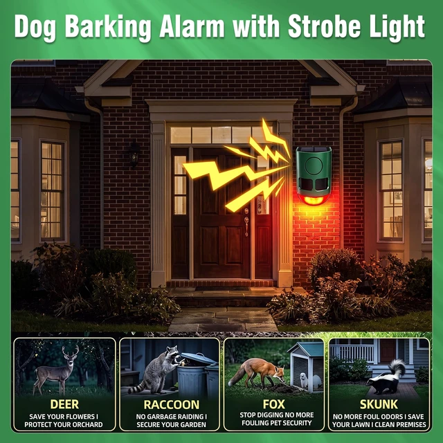Alt view image 4 of 7 - Solar Motion Sensor Alarm Outdoor Dog Barking Alarm 4 Mode 129dB Loud Sound Noise Maker IP65 Waterproof Motion Detector with Strobe Light for Yard Farm Garden 2 Pack
