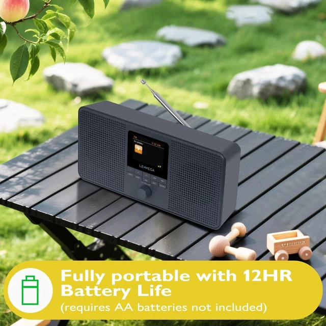 Alt view image 4 of 7 - IR4S WiFi Internet Radio,FM Radio, Podcast, Spotify Connect, Bluetooth Speaker, Dual Alarms Clock, 40 Presets,OKTIV App, Batteries or Mains Powered (Charcoal)