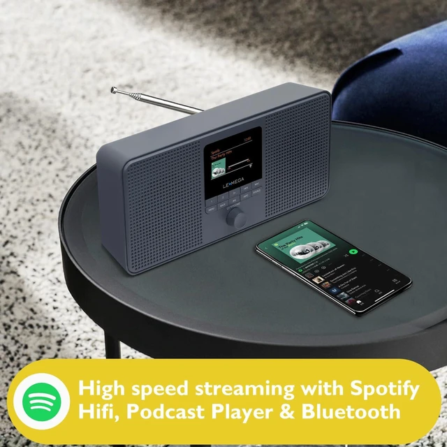 Alt view image 2 of 7 - IR4S WiFi Internet Radio,FM Radio, Podcast, Spotify Connect, Bluetooth Speaker, Dual Alarms Clock, 40 Presets,OKTIV App, Batteries or Mains Powered (Charcoal)
