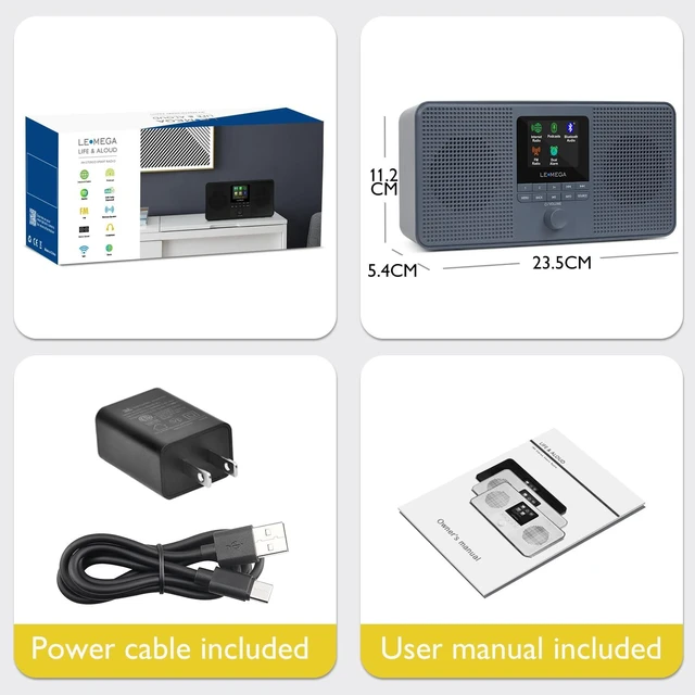 Alt view image 7 of 7 - IR4S WiFi Internet Radio,FM Radio, Podcast, Spotify Connect, Bluetooth Speaker, Dual Alarms Clock, 40 Presets,OKTIV App, Batteries or Mains Powered (Charcoal)
