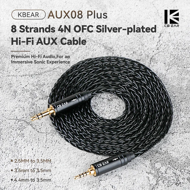 Alt view image 2 of 7 - 4.2ft 4.4mm Replacement Audio Cable for Beats - KBEAR Male to Male Braided 4N OFC Stereo Jack Cable, Aux Cord for Solo2 Solo3/Sony WH 1000xm5 WH-1000XM5/Car Home Stereo/Tablet/Speaker