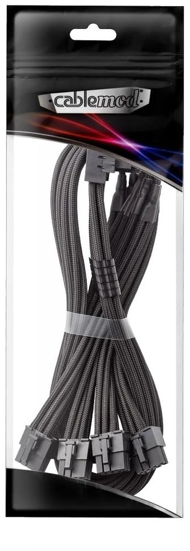 Alt view image 4 of 4 - Pro ModFlex Sleeved 12V-2x6 PCIe Cable for EVGA (Black, 4x8p,90°A) Paracord E-Series. 16-pin to Quad 8-pin, 60cm. 12V-2x6 StealthSense connector. Fits EVGA, Super Flower PSUs
