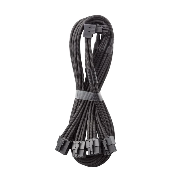 Main image of Pro ModFlex Sleeved 12V-2x6 PCIe Cable for EVGA (Black, 4x8p,90°A) Paracord E-Series. 16-pin to Quad 8-pin, 60cm. 12V-2x6 StealthSense connector. Fits EVGA, Super Flower PSUs