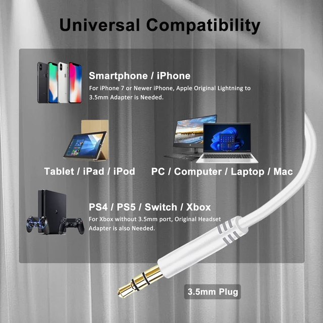 Alt view image 3 of 7 - Replacement Bose Headset Cord, 3.5mm Male to 2.5mm Male Audio Cable, White Bose Headphone Cable Compatible with Bose 700 QuietComfort 25 QC25 QC35 QC35II, JBL Tune 710BT 660NC Headsets, No Mic