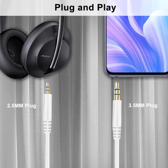Alt view image 6 of 7 - Replacement Bose Headset Cord, 3.5mm Male to 2.5mm Male Audio Cable, White Bose Headphone Cable Compatible with Bose 700 QuietComfort 25 QC25 QC35 QC35II, JBL Tune 710BT 660NC Headsets, No Mic
