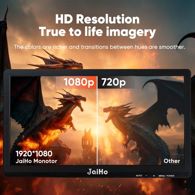 Alt view image 3 of 7 - 15.6 Inch CCTV Security Monitor, 1920x1080, BNC HDMI VGA, for DVR and NVR 16:9 Full HD screen for recorder feeds, AV input, metal housing, speakers, USB media playback, remote and VESA mounting