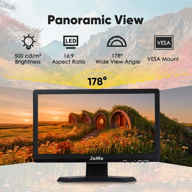 Alt view image 4 of 7 - 15.6 Inch CCTV Security Monitor, 1920x1080, BNC HDMI VGA, for DVR and NVR 16:9 Full HD screen for recorder feeds, AV input, metal housing, speakers, USB media playback, remote and VESA mounting