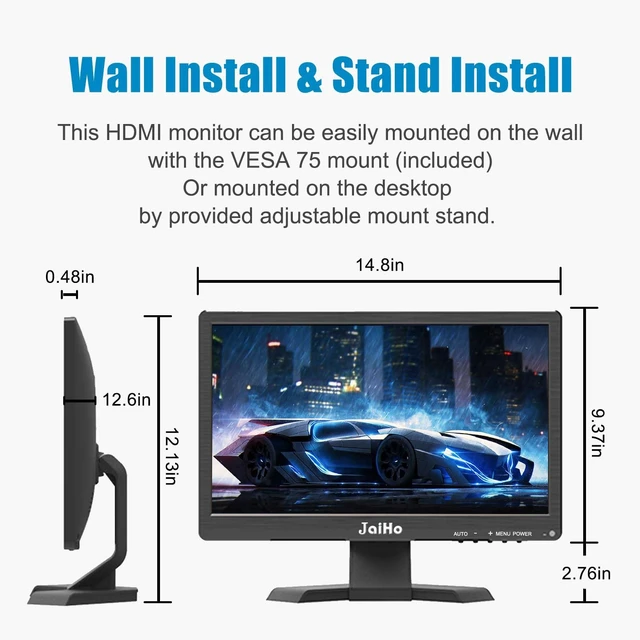 Alt view image 6 of 7 - 15.6 Inch CCTV Security Monitor, 1920x1080, BNC HDMI VGA, for DVR and NVR 16:9 Full HD screen for recorder feeds, AV input, metal housing, speakers, USB media playback, remote and VESA mounting