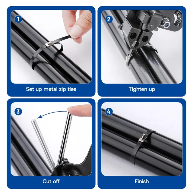 Alt view image 7 of 7 - Metal Zip Ties, Stainless Steel Cable Tie Gun Set with 300pcs Metal Zip Tie Heavy Duty Outdoor Adjustable Fastening Cutting Tie Tool Sets for Chain Link Fence, Exhaust Pipe, Farms, Poultry Fence
