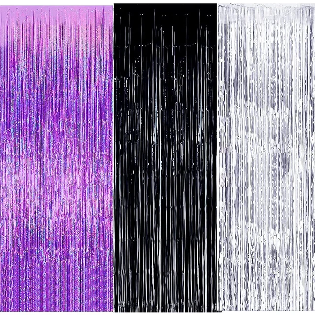 Main image of Graduation Party Decorations Purple Silver Black 2026/Purple Black Graduation Decorations 2026/Birthday Decorations for Women Purple Silver Black Foil Fringe Curtains