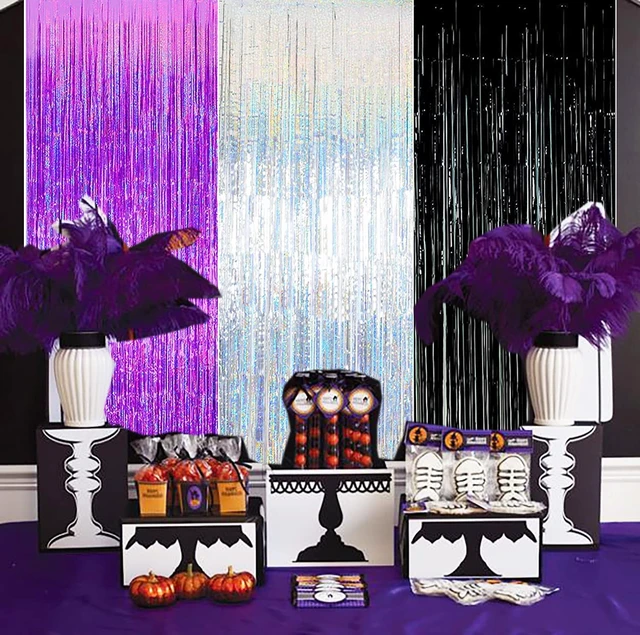 Alt view image 2 of 7 - Graduation Party Decorations Purple Silver Black 2026/Purple Black Graduation Decorations 2026/Birthday Decorations for Women Purple Silver Black Foil Fringe Curtains