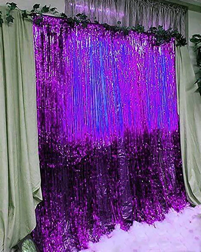 Alt view image 4 of 7 - Graduation Party Decorations Purple Silver Black 2026/Purple Black Graduation Decorations 2026/Birthday Decorations for Women Purple Silver Black Foil Fringe Curtains