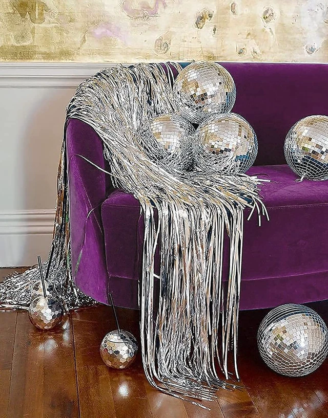 Alt view image 6 of 7 - Graduation Party Decorations Purple Silver Black 2026/Purple Black Graduation Decorations 2026/Birthday Decorations for Women Purple Silver Black Foil Fringe Curtains
