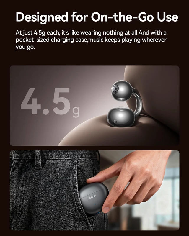 Alt view image 3 of 7 - S7S Ultra Clip-On Open Ear Earbuds,AI Translation Bluetooth 6.0 Headphones, Hi-Fi Bass AI Clear Call 45H Playtime Waterproof Wireless Comfort Lightweight Ear Buds for Running Workout Black