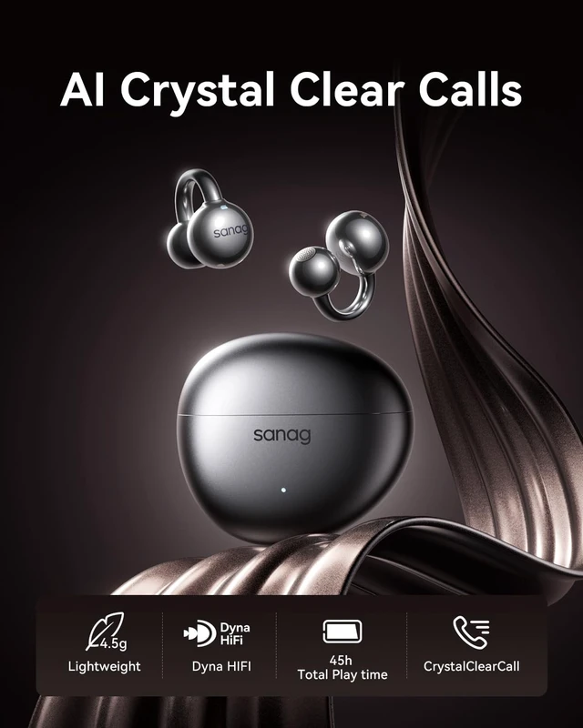Alt view image 5 of 7 - S7S Ultra Clip-On Open Ear Earbuds,AI Translation Bluetooth 6.0 Headphones, Hi-Fi Bass AI Clear Call 45H Playtime Waterproof Wireless Comfort Lightweight Ear Buds for Running Workout Black