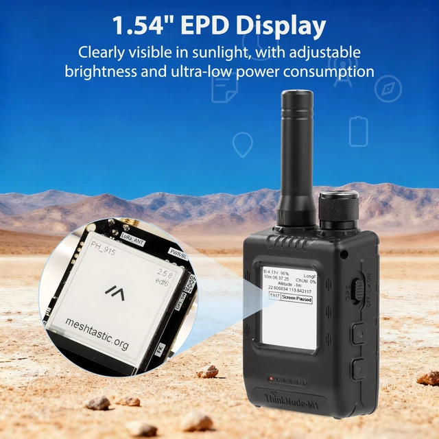 Alt view image 4 of 7 - Meshtastic LoRa Transceiver M1 with GPS and nRF52840 &1.54" EPD Screen ThinkNode M1 Meshtastic Device with 1200mAh Battery, SX1262 Wireless Module 915MHz, Long-Range Wireless Communication Device