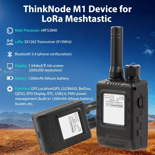 Alt view image 2 of 7 - Meshtastic LoRa Transceiver M1 with GPS and nRF52840 &1.54" EPD Screen ThinkNode M1 Meshtastic Device with 1200mAh Battery, SX1262 Wireless Module 915MHz, Long-Range Wireless Communication Device