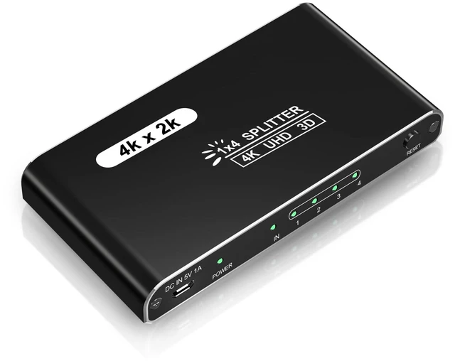 Main image of HDMI Spliter 1 in 4 Out, 4K@30Hz HDM I Spliter with 4 Port, 4 Way Powered HDM I Output Spliter Box, 1x4 HDM I Display Duplicator/Mirror Support 3D UHD 1080P for PC Xbox PS4 Cable Box FireStick