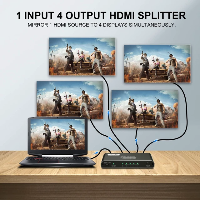 Alt view image 2 of 7 - HDMI Spliter 1 in 4 Out, 4K@30Hz HDM I Spliter with 4 Port, 4 Way Powered HDM I Output Spliter Box, 1x4 HDM I Display Duplicator/Mirror Support 3D UHD 1080P for PC Xbox PS4 Cable Box FireStick