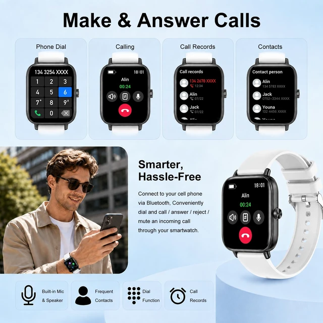 Alt view image 2 of 7 - Smart Watch for Women Men, Answer/Make Call, 1.85" HD Touchscreen(Black) IP68 Waterproof Fitness Tracker, Heart Rate/Sleep Monitor, DIY Dial, Multi-Sport Modes Pedometer, Smartwatch for iOS/Android