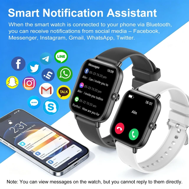 Alt view image 3 of 7 - Smart Watch for Women Men, Answer/Make Call, 1.85" HD Touchscreen(Black) IP68 Waterproof Fitness Tracker, Heart Rate/Sleep Monitor, DIY Dial, Multi-Sport Modes Pedometer, Smartwatch for iOS/Android