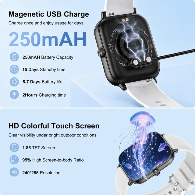 Alt view image 4 of 7 - Smart Watch for Women Men, Answer/Make Call, 1.85" HD Touchscreen(Black) IP68 Waterproof Fitness Tracker, Heart Rate/Sleep Monitor, DIY Dial, Multi-Sport Modes Pedometer, Smartwatch for iOS/Android