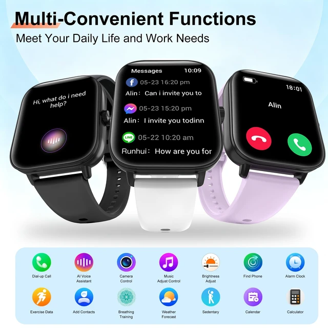 Alt view image 7 of 7 - Smart Watch for Women Men, Answer/Make Call, 1.85" HD Touchscreen(Black) IP68 Waterproof Fitness Tracker, Heart Rate/Sleep Monitor, DIY Dial, Multi-Sport Modes Pedometer, Smartwatch for iOS/Android