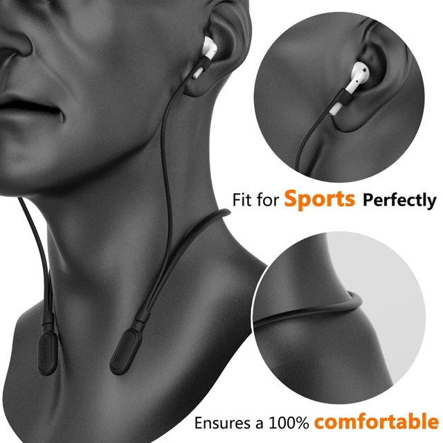 Alt view image 3 of 6 - Compatible AirPods Strap, Holder Anti-Lost Strap Wire Case Connector Neckband Compatible Apple Airpods 3, Pro, 2 & 1 Wireless Charging, Black