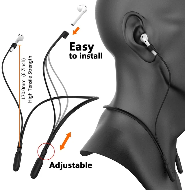 Alt view image 4 of 6 - Compatible AirPods Strap, Holder Anti-Lost Strap Wire Case Connector Neckband Compatible Apple Airpods 3, Pro, 2 & 1 Wireless Charging, Black