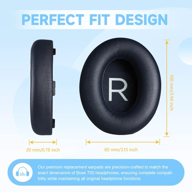 Alt view image 2 of 7 - Replacement Ear Pads for Bose 700 Noise Cancelling (NC) Headphones, NC700 Earpads Cushions with Softer Protein Leather, Plush Acoustic Memory Foam, Enhanced Durability